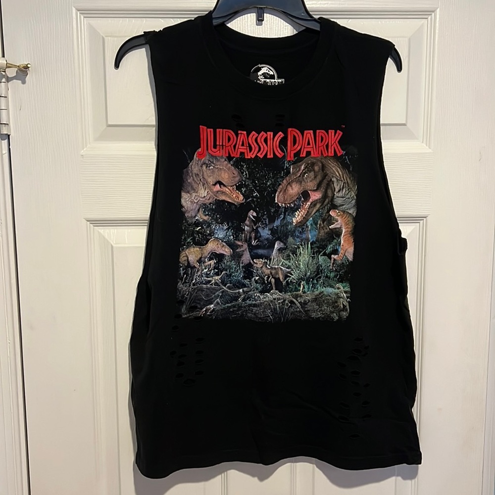 ASOS Jurassic Park Sleeveless T-Shirt With Extreme Dropped Armhole Distressed